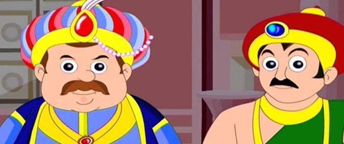The rich merchant overlooks as Birbal tries to find the culprit.