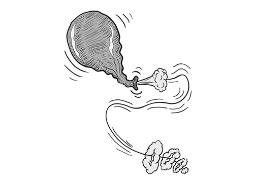 Vector image of a balloon letting the air out and deflating