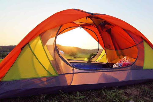  A camping tent with the zip open