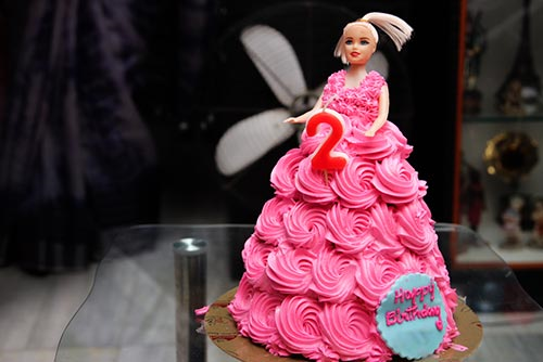 Pink Barbie doll birthday cake