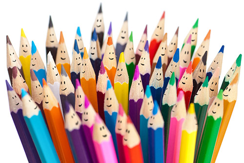 Bunch of pencils with smiling faces