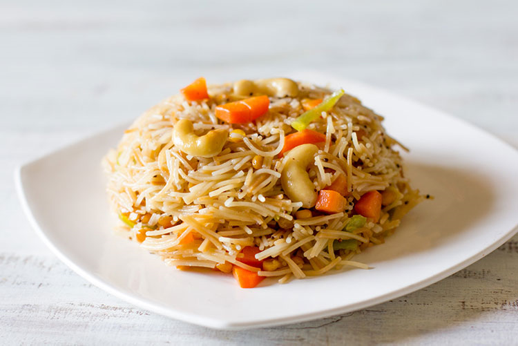 Vermicelli upma on a white plate