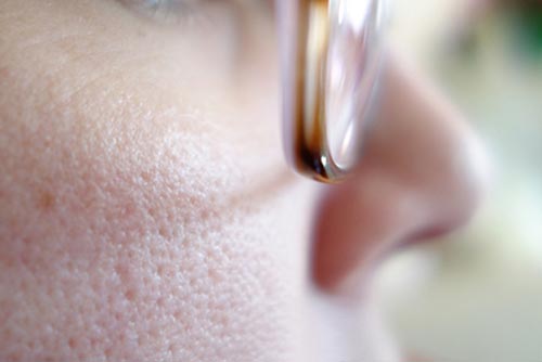Close up of woman's skin with visible pores