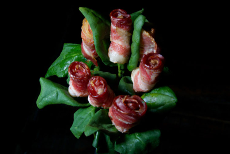 Bouquet of flowers made with bacon