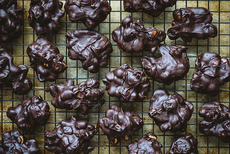 Chocolate clusters on a grill 