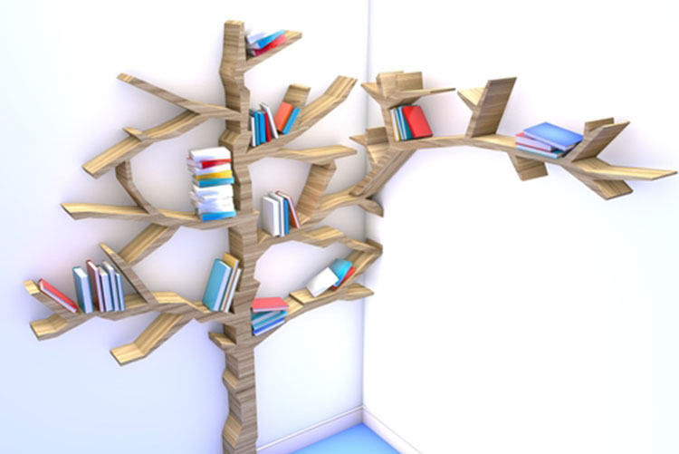 A bookshelf shaped like a tree