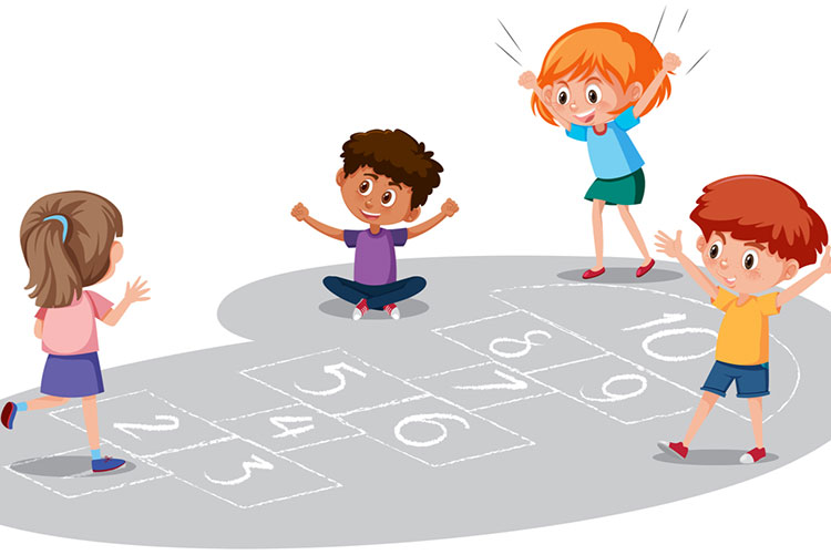 Cartoon image of kids playing Hopscotch