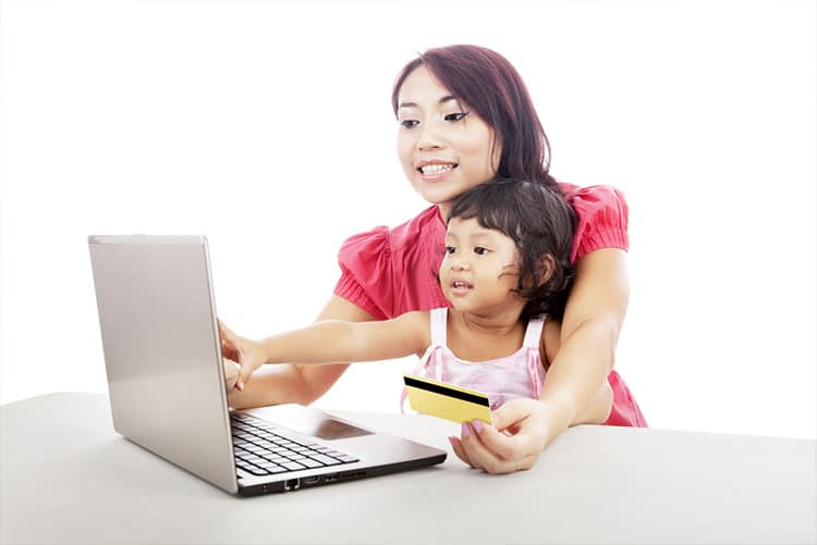 Mother and daughter online shopping