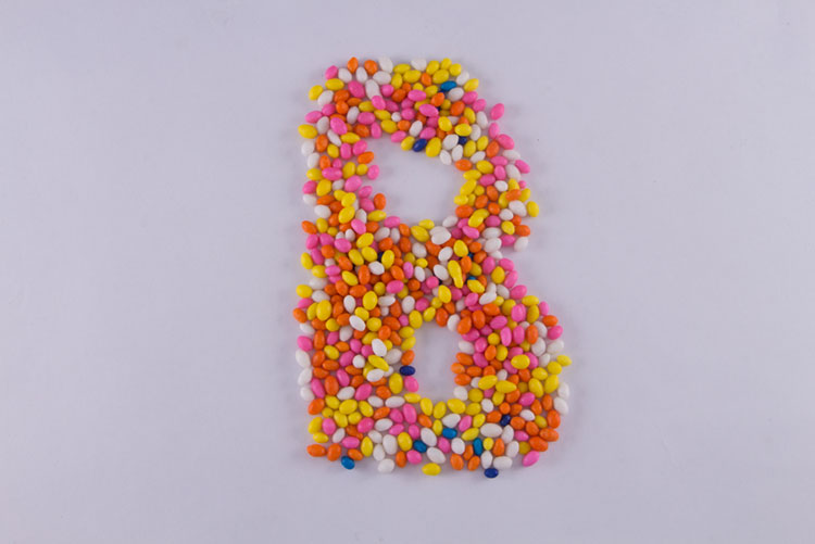The letter ‘B’ formed in candy