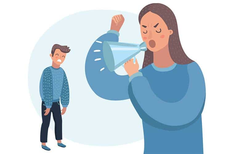 Vector image of a woman shouting at her son
