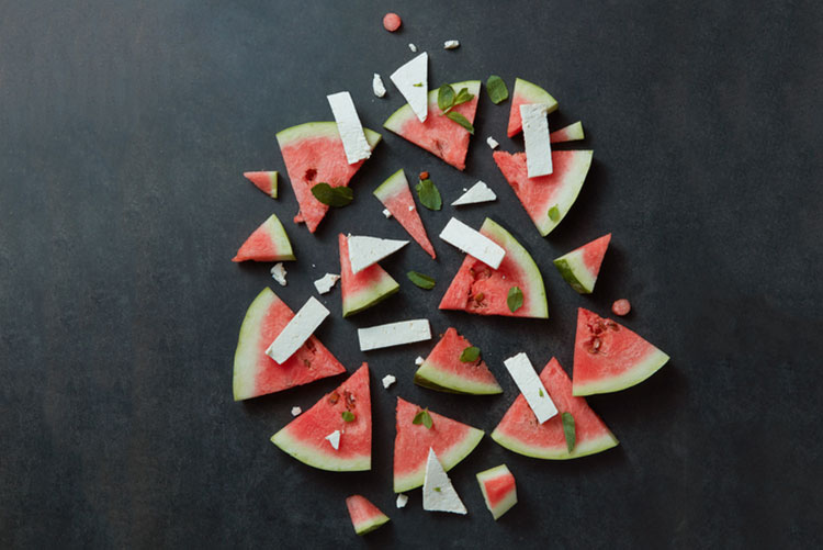 Sliced watermelon and cheese