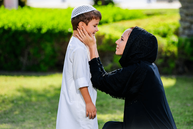 An Arabic woman with her son.