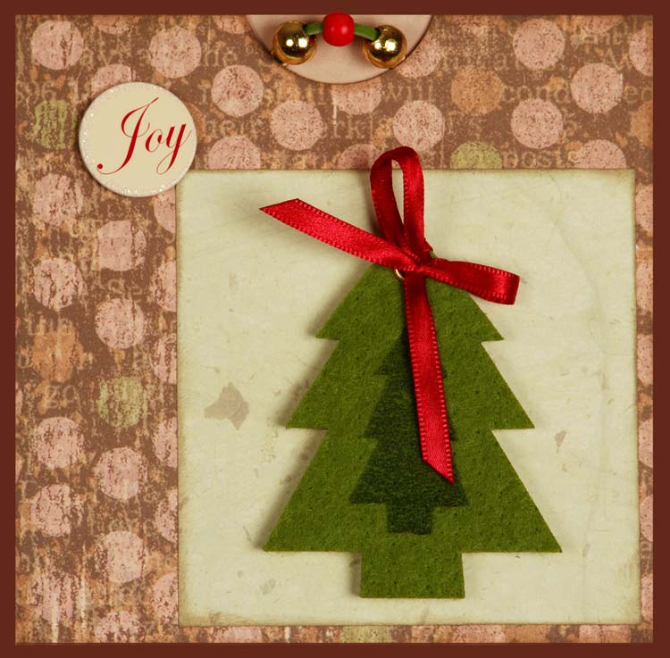 Christmas greeting card with a felt tree cutout and a bow 