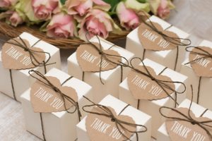 Packed return gifts for birthday party with 'Thank you' notes