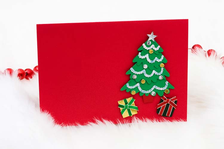 Christmas card with Christmas tree and gift box embellishments