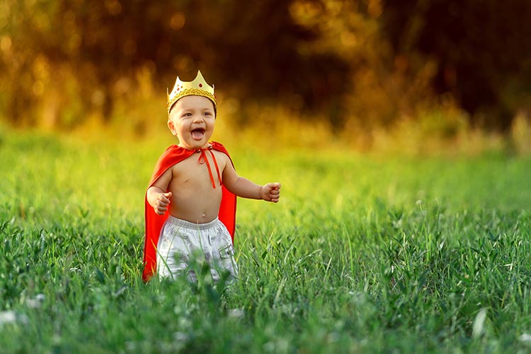 A baby boy dressed as a conqueror.