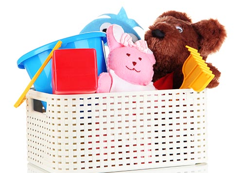 A basket of toys to play a memory game.