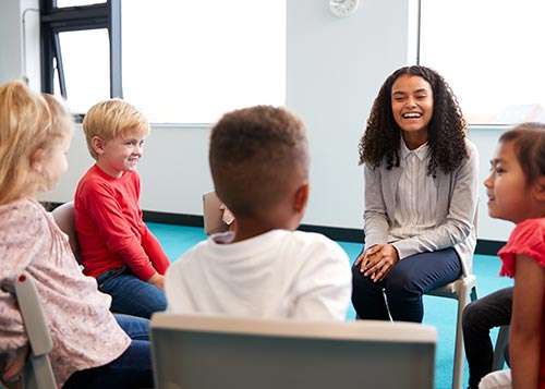 A group of kids having fun playing a memory game.