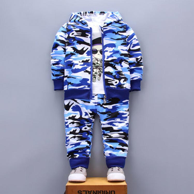 Blue Camouflage Full Sleeves Hoodie and Pant Set