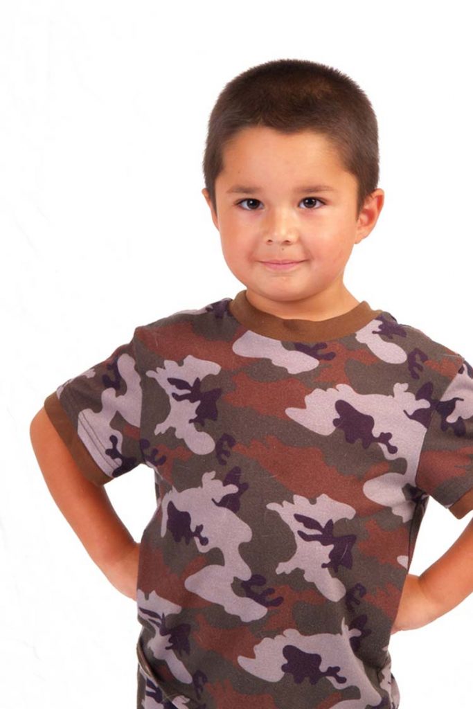 Little boy wearing camouflage outfit