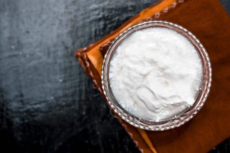 Curd served in a glass bowl.