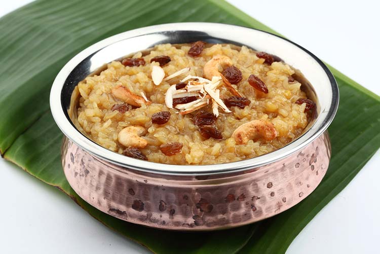 Sweet pongal - a traditional Karnataka dish made especially for the festival of Makar Sakranti.