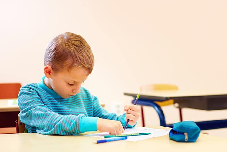 A boy working on an assignment.