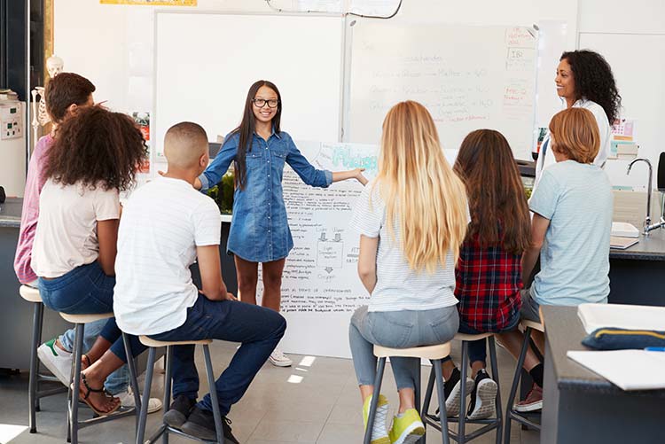 A girl presenting a debate after which there will be a discussion.