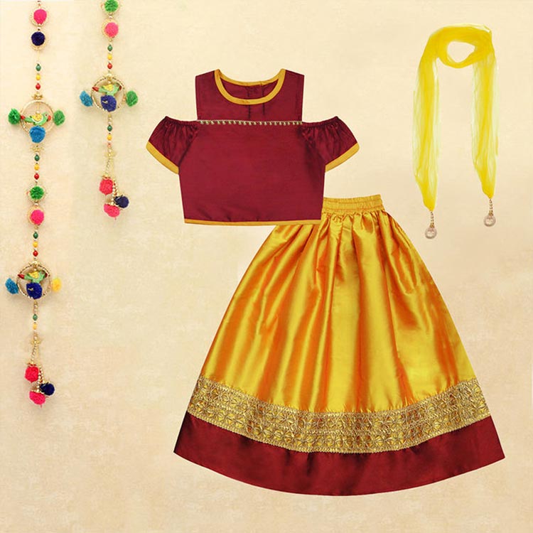 Cold-shoulder silk Pongal outfit