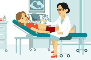 Vector image of a pregnant woman and a doctor