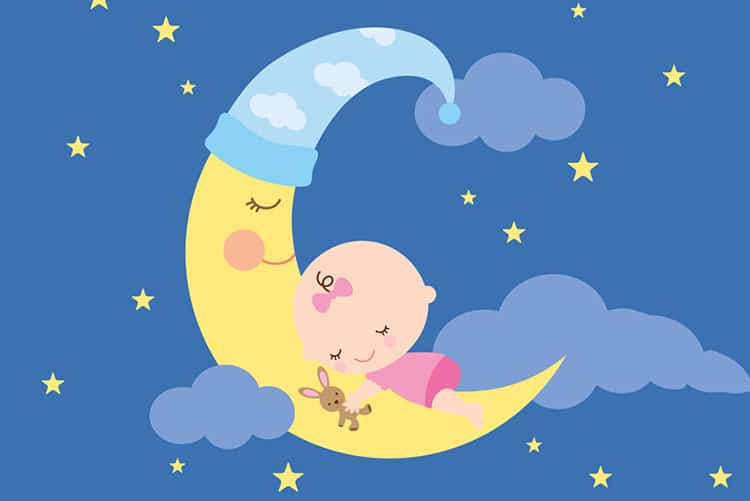 Vector image of a baby sleeping on the moon