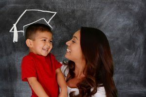 Mother and son smiling