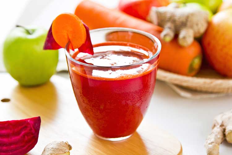 Glass of beetroot and carrot juice